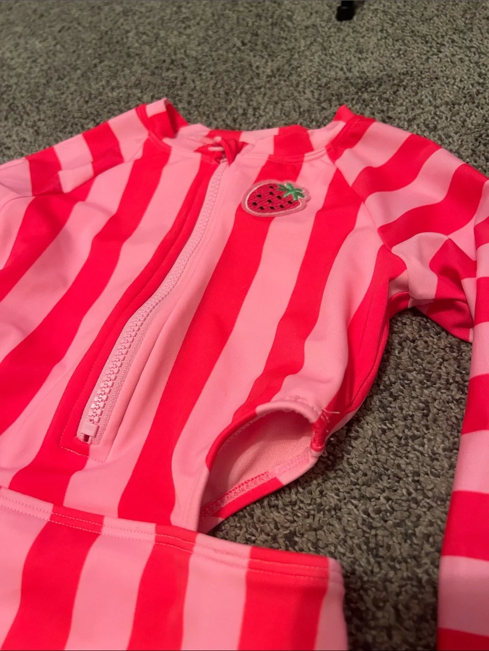 Cat & Jack Pink Striped Long-Sleeve One-Piece Swimsuit